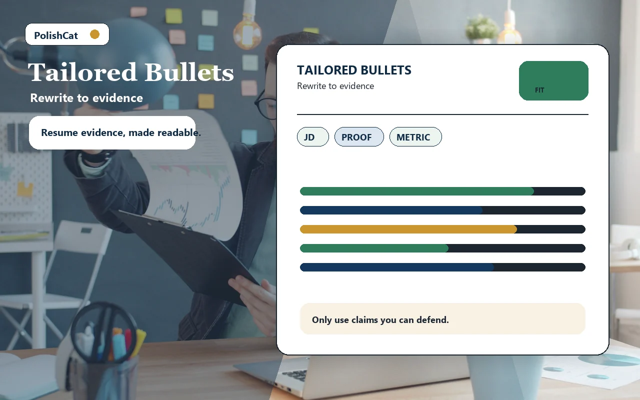 Role-tailored resume bullet report on a professional desk
